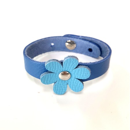 Bracelet cuir fille Fleur Bleu Voyageur