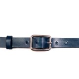 Buckle with blue leather belt handmade by Voyageur